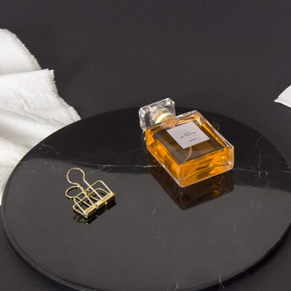 Natural Round Marble Tray Glossy Pastry Board for Dessert, Cheese, Coffee, Appetizers (Black Marquina)