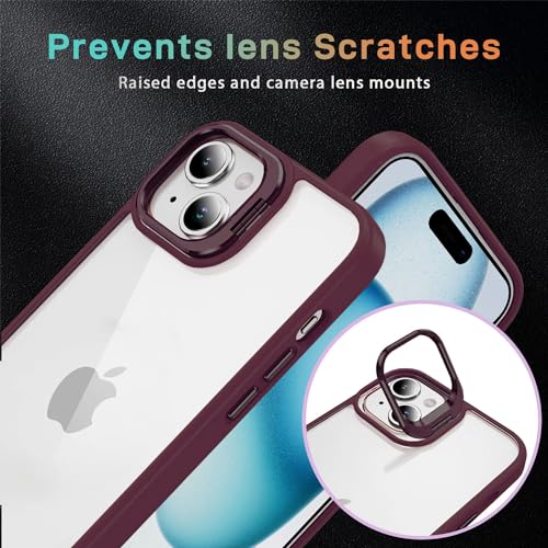 Image of Vaku Luxos Thermoplastic Polyurethane Lens Flip Back Cover For iPhone 15 Plus Stand Holder Back Case With Lens Guard Scratch Resistant Slim Thin Military-Grade Protection-Cherry