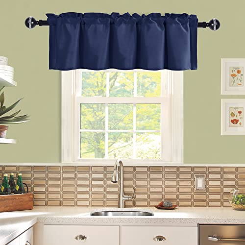 Jiuzhen Valance Curtains For Kitchen Window Valances For Living Room/Basement Window Curtains Bathroom Thermal Insulated Short Rod Pocket Curtain Panels, Navy,60 X 18 Inches,1 Panel #TOP1