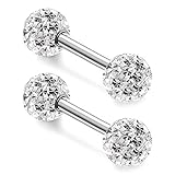 ZHIYAOR Never Fall out Crystal 14G Studs Nipple Rings Piercing Barbell Anti-allergy Surgical Steel...
