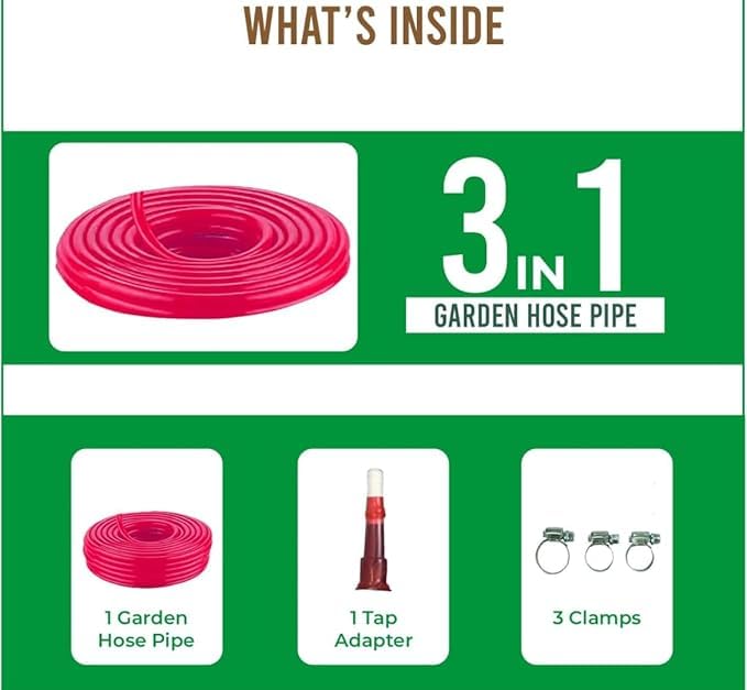 Image of 3 /4 inch hose pipe with 2 SS Hose Clamps and 1 Tap Connector, Used for Floor Cleaning, Bike Wash, Car Wash, Gardening (5 Meter) (Pink Zebraline)