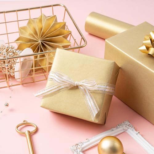RUSPEPA Gold Wrapping Paper - Christmas Gift Wrap Pearly - luster Paper Perfect for Wedding, Birthday, Valentine\'s Day, Christmas, Baby Shower, DIY Bouquet -17 Inches X 32.8 Feet - Thumbnail 5