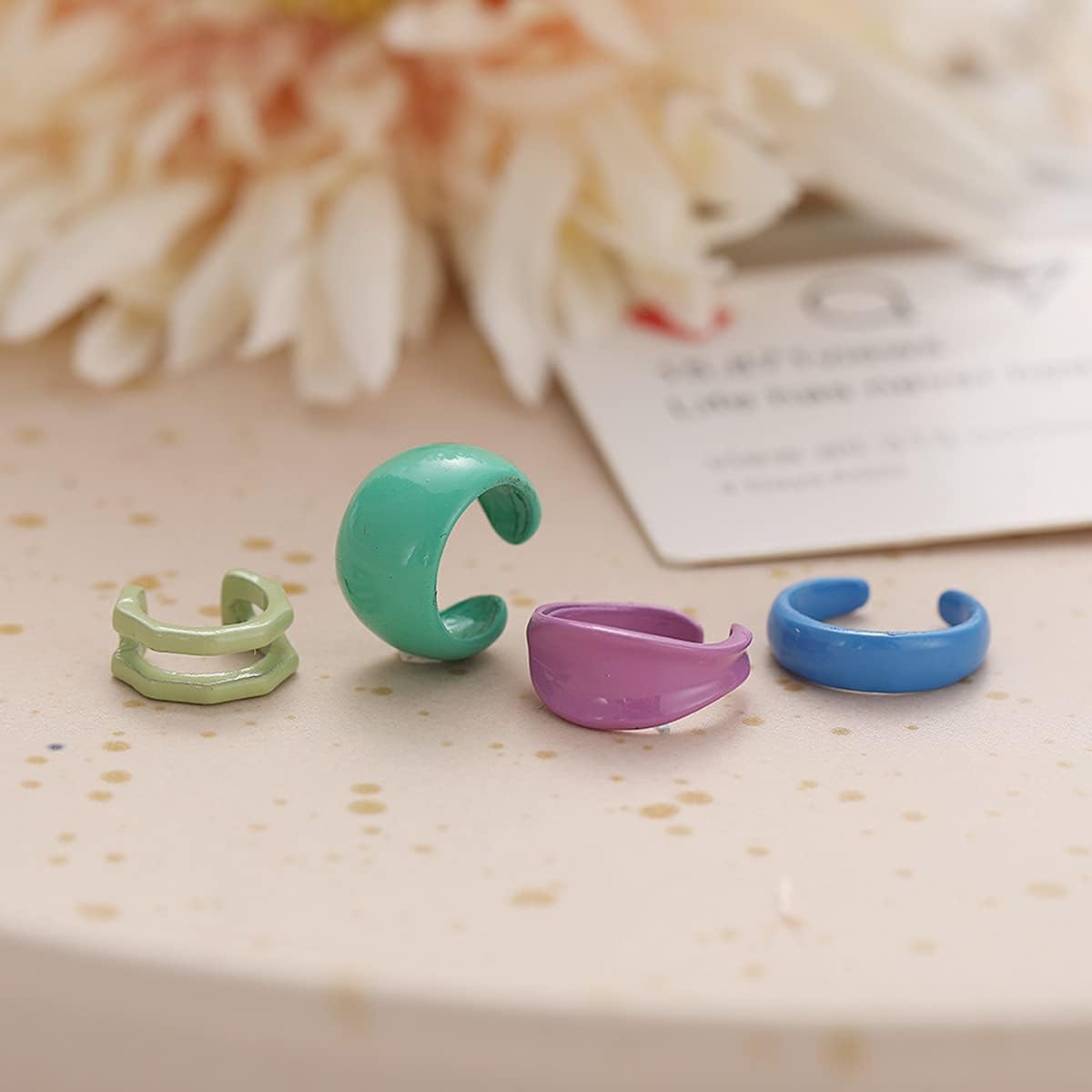 4pcs Trendy Resin Lightweight Colorful Y2k Ear Cuff Multicolor Indie Clip Earrings Dome Dripping Oil Metal C-shaped Ear Clip for Women Girls Aesthetic Jewelry