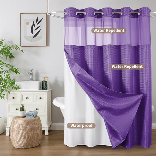 Colorful Star Purple No Hook Waffle Shower Curtain with Liner, 72"W x 75"L by Colorful Star - Used condition - Image 9