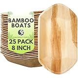 Naturally Chic Small Palm Leaf Food Boats – Tiny 8 Inch Bamboo Boats for Food - Eco Friendly Wood Like Boat Tray - Disposable, Compostable Serving Platters for Charcuterie Boards, and Parties - 25pk