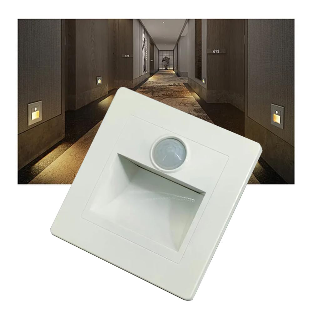 Opaeroo 4Pcs Motion Sensor Stair Lights 3W Recessed LED Step Light 3000K Indoor Stair Step Wall Lamp Staircase Bedroom Decoration 1Pcs White