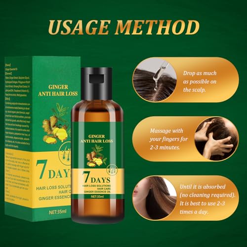 Lidoria Ginger Anti Hair Loss 7 Days, Hair Growth Oil, Repair Damaged Hair for Stronger Thicker Longer Hair (2Pcs)
