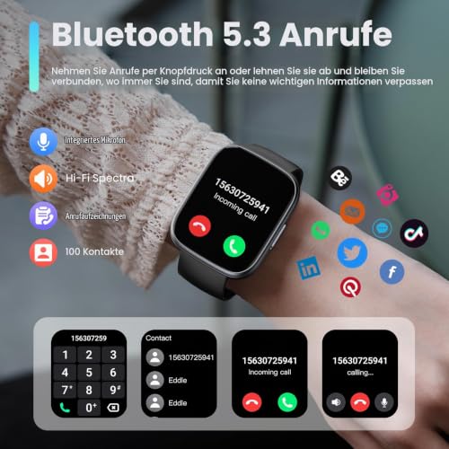 Poounur Smartwatch Herren Damen, 1.95" HD Smart Watch mit Bluetooth Anruf, 110+Sportmodi fitnessuhr, Fitness Tracker mit IP68 Wasserdicht… – Ansicht 6