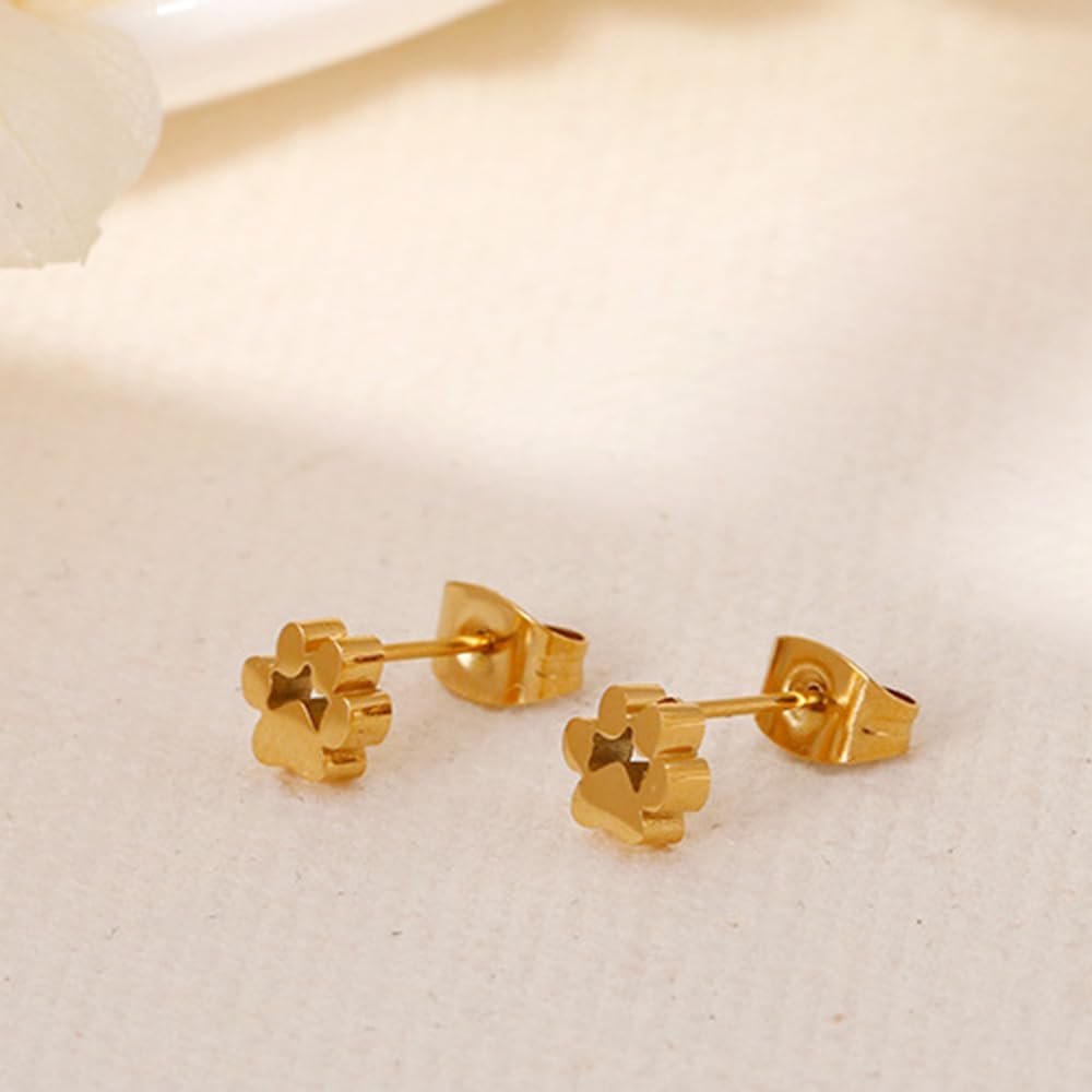 Cute Puppy Paw Print Stud Earrings Stainless Steel Polished for Women Men Cartilage Small Lovely Animal Dog Kitten Pet Earring Ear Studs Piercing Hypoallergenic Fashion Jewelry Birthday Xmas Best Friend - Image 4
