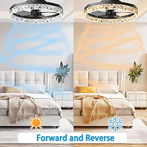 Ceviept Ceiling Fan With Lights, Semi Flush Mount Low Profile Fan Light Led, Remote Control Dimming 6-Level Wind Speed With Hidden Blades(Black) #TOP4