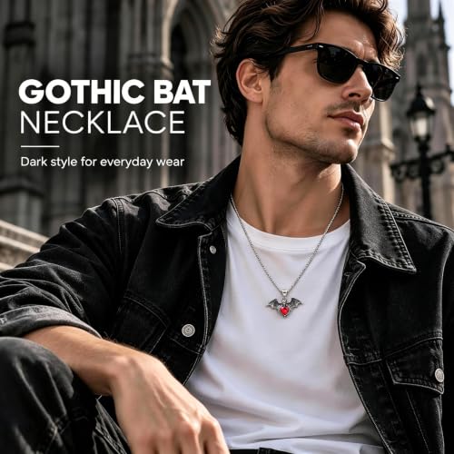 Halloween Vampire Bat Necklace, Red Crystal Gothic Pendant Necklace for men - image 3