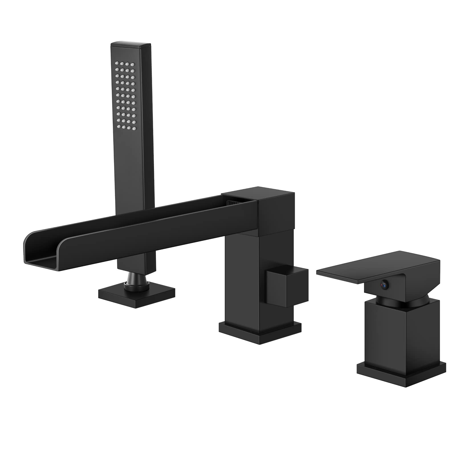 Robinet de baignoire cascade noir mat à 3 trous avec douchette gotonovo