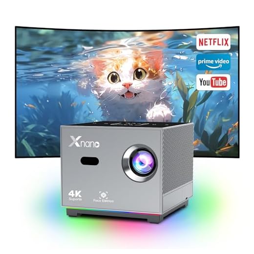 【Netflix Autorizar】XNANO Mini Projetor Portátil,Foco Eletrônico,Projetor Inteligente,com 5G WiFi BT 5.0,Projetor Suporte 4K,Apoie Vários Efeitos Iluminação Colorido,Incorporado Youtube,Prime Vídeo App