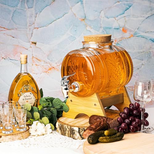 Image of 5 Liter Glass Beverage Dispenser with Spout & Tap, Lid & Wooden Stand Cold Ice Drink Dispensers for Water, Cocktails,Home & Restaurants, Party,Bar, Ideal for Gift Set of 1