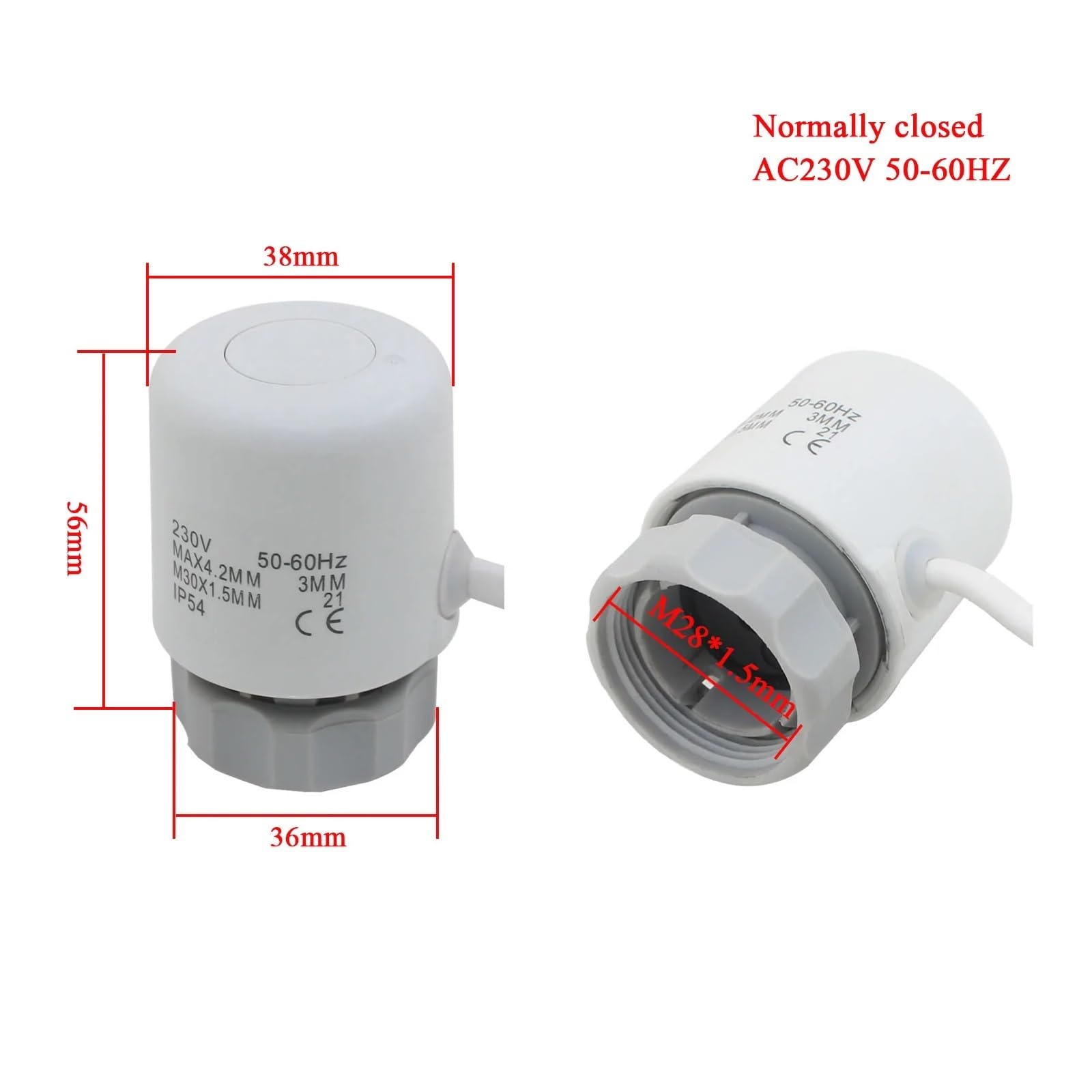 Głowica siłownika termicznego do termostatu kolektora normalnie otwarty grzejnik podłogowy zamknięty 24V 230V NO NC(Ac230v M30x1.5mm)