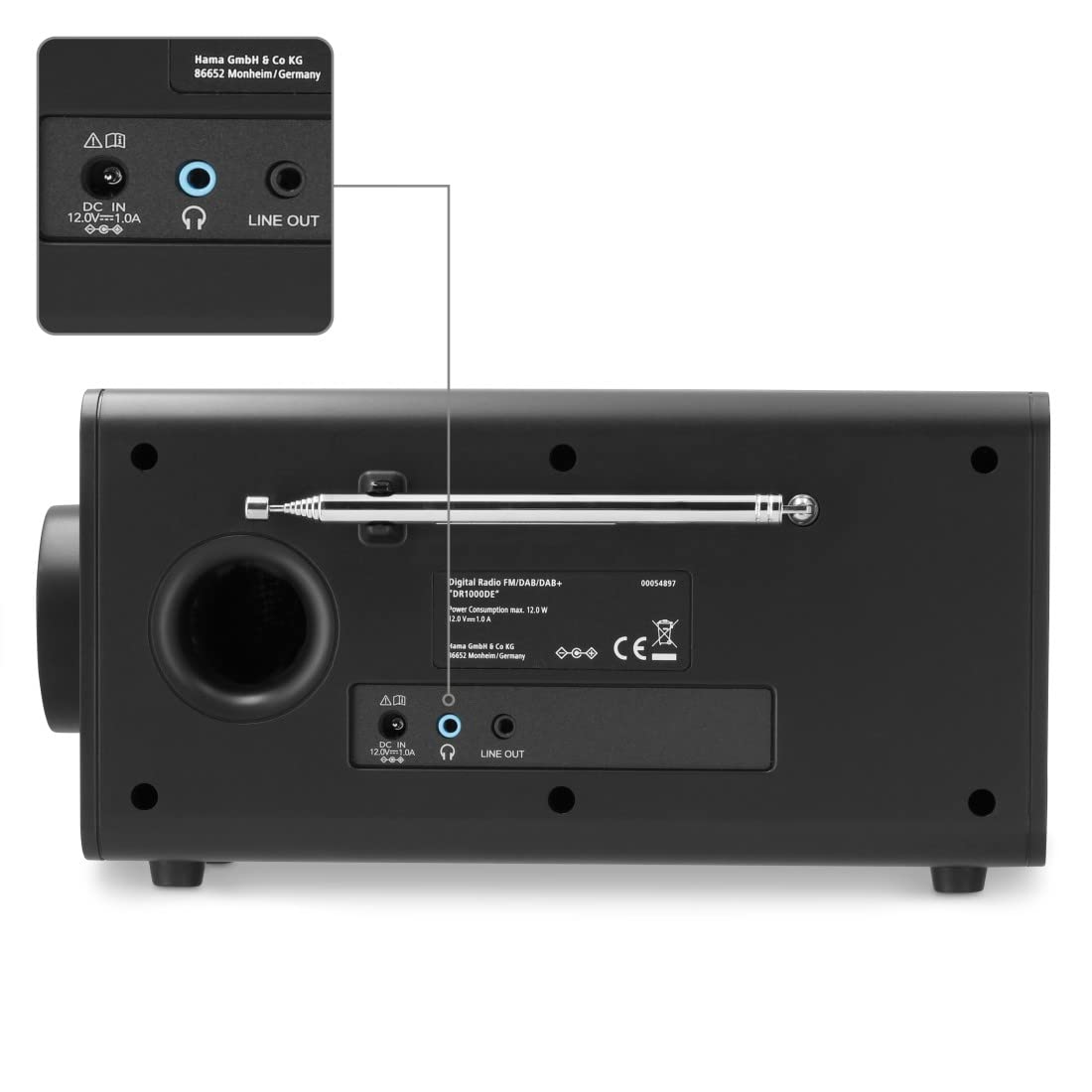 Hama DAB Radio mit DAB+/DAB und FM DR1000DE (Digitalradio mit großem Display, Küchenradio mit einfacher Bedienung, kleines Radio mit großen Tasten, UKW, AUX, 5W, Radiowecker, Seniorenradio) schwarz