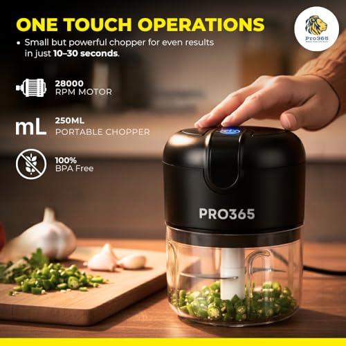 Image of PRO365 Premium Electric Food Chopper | USB Cordless Mini Chopper | Stainless Steel Blades | One-Touch Operation | Food-Grade Bowl | For Garlic, Onion, Vegetables, Meat & Nuts | Black