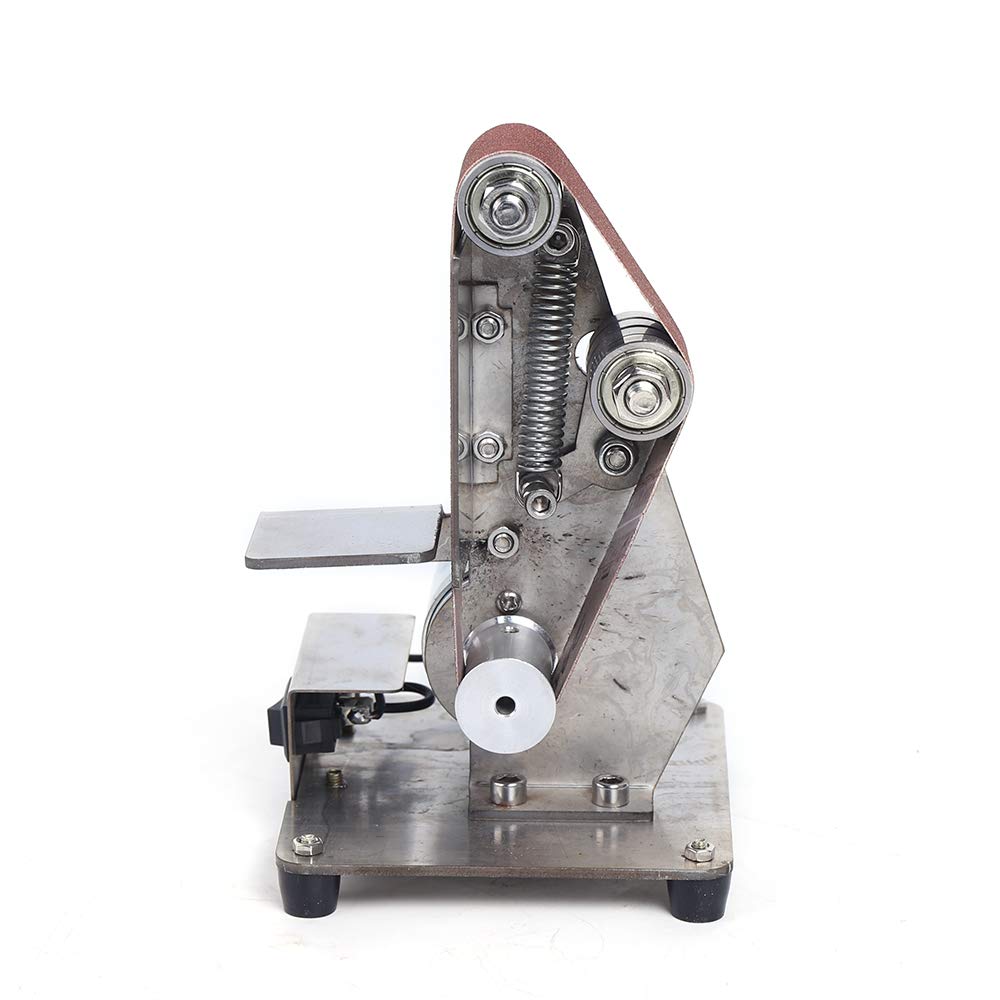 Mini levigatrice a nastro da 100 W, 7 marce, 4500-9000 giri/min, smerigliatrice da tavolo per metallo/legno/plastica, con 10 nastri abrasivi (30 x 330 mm) e regolatore di velocità