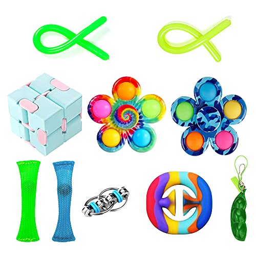 U-Zomir Sensory Fidget Toy Set 10 Pack with Pop Fidget Spinner, Infinity Cube Fidget Toy, Snapper Finger Fidgets, Squeeze Bean, Stretchy String for Anxiety Stress Relief Sensory Toy (Blue) U-Zomir Sensory Fidget Toy Set 10 Pack with Pop Fidget Spinner, Infinity Cube Fidget Toy, Snapper Finger Fidgets, Squeeze Bean, Stretchy String for Anxiety Stress Relief Sensory Toy (Blue)