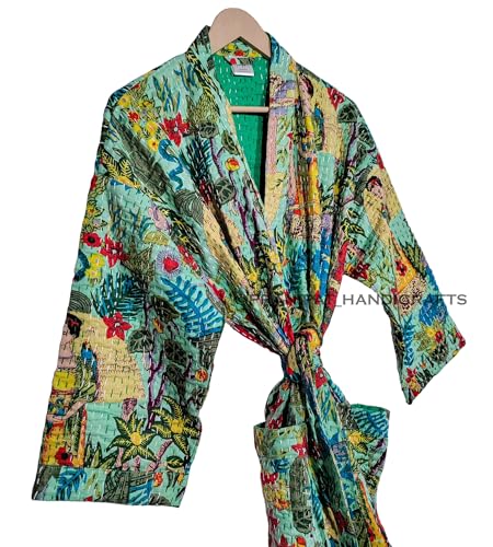 Pranipat Handicrafts White/Green Boho Kimono Jacket – Lightweight Floral Ethnic Outerwear for Effortless Style - Image 7
