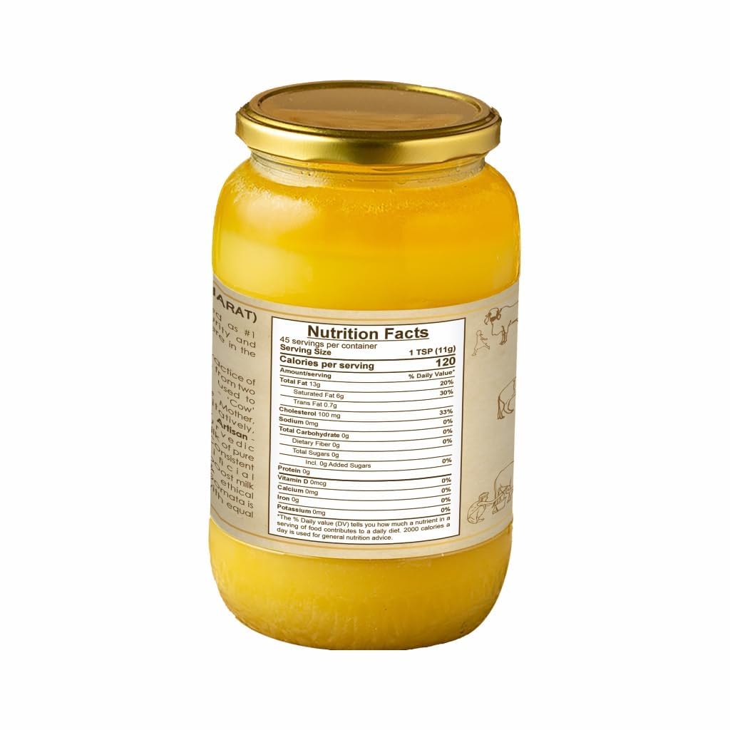 GIR GAUVEDA Weidegefüttertes A2 Gir-Kuh-Ghee 16.9 Oz(500 ml) | Geklärte Butter | Ohne Gentechnik | Laktosefrei | Keto-geeignet | Traditionelle Bilona-Methode | Ahinsak Gau Ghee