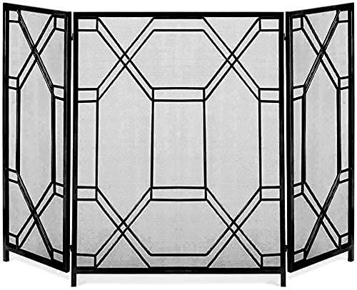 Parascintille Parascintille a 3 Pannelli Parascintille Pieghevole, Oro/Nero Grande Parascintille per Camino Aperto/Fuochi a Gas/Bruciatore a Legna, Alto 85 cm Present