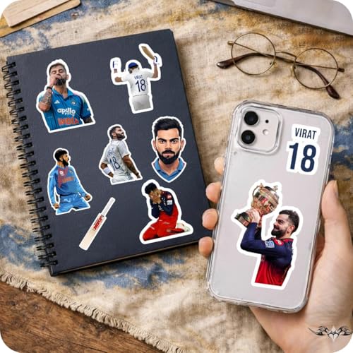Image of Virat Kohli Stickers 25 Pcs - Cricket King Kohli Waterproof Vinyl Stickers for Laptop, Mobile, Bike, Helmet, Bottle, Car | Cricket Fan Gift Collection, Virat