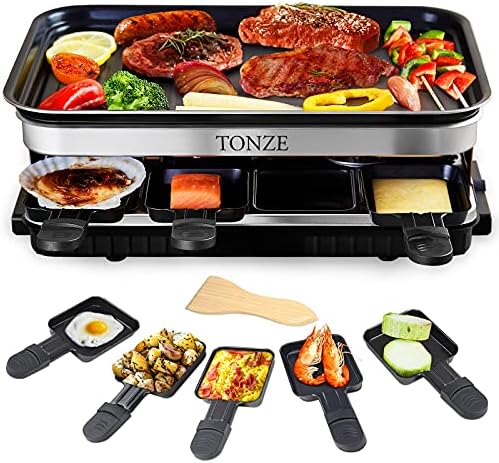Indoor Grill Smokeless Korean BBQ Grill 2 IN 1 Griddle Electric Grill Raclette Table Grill Kitchen Appliances with 8 Mini Grill Cheese Pans Christmas Gift Removable Non-Stick Temperature Control,1500W