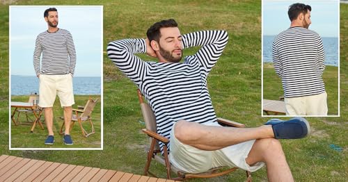 SHUIANGRAN Men's Striped T-Shirt Sport Cotton Shirts Classic Fit Casual Pullover Long/Short Sleeve Crew Neck Striped Shirts2