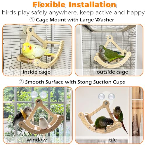 Image of Rocking Bird Toys Perch for Window and Cage, Wooden Bird Perch Puzzle