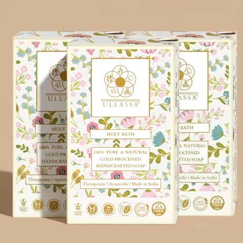 Image of Skin Brightening Aromatherapy Soap | Rice Extract & Zeolite Clay with Basil & Geranium | For Pigmentation, Dark Spots & Acne | Natural Bathing Bar for Face & Body | For Men & Women (Pack of 3)