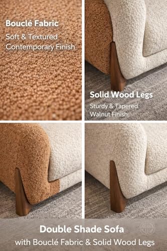 Image of Modern Sofa, Teddy Fabric, Chesterfield Style, Wooden Legs, for Living Room, Bedroom, Hallways (Rust Brown+Off White Combo, 3 Seater)