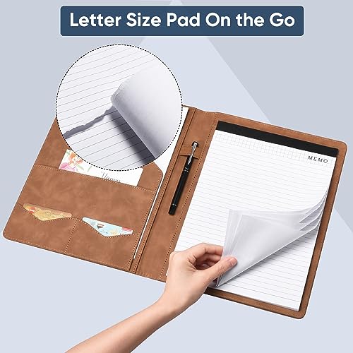 Image of Pacific Mailer Padfolio Portfolio Leather Binder, Interview Legal Document Organizer, Business Card Holder Included Letter Sized Writing Pad [Brown, Piano Noir Faux Leather Matte Finish]