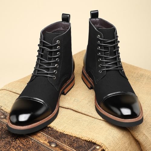 Men's Genuine Suede Cap Toe Two-Tone Chunky Block Heel Chukka Boots Fashion Lace Up Colorblock Round Toe Mid-Calf Derby Booties For Motorcycle Leisure Daily3