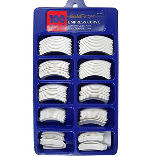 ALLTOP100pcs Salon Long EMPRESS CURVE False Nail Tips Gold Finger (White)