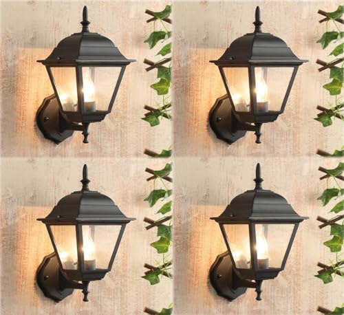 Image of B22 Holder Cast Aluminium Black Matte Finished Standard Garden Light Simple Wall Illumination for Patio, Porch & Balcony (Pack of 4)