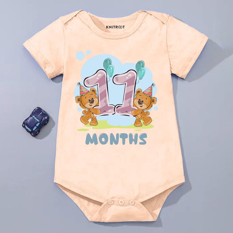 Image of Knitroot Monthly Birthday Teddy Special, Newborn Baby Half Sleeve Unisex Romper, Onesies, Sleepsuit, Body Suit, Envelope Neck, 1 to 12 Months Print, 0-12 Months, Infant Cloth for Boys & Girls