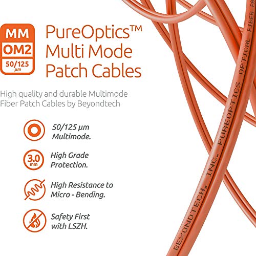 Beyondtech Lc To St Fiber Patch Cable Multimode Duplex - 1M (3.28Ft) - 50/125Um Om2 Lszh (2 Pack) Pureoptics Cable Series #TOP4