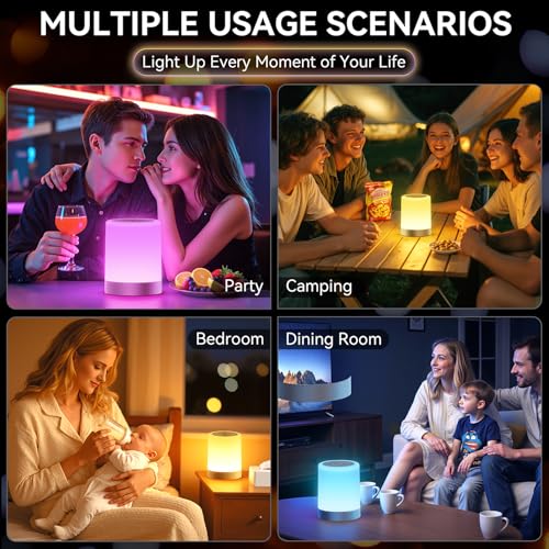 Auxmir Nachttischlampe Nachtlicht Touch Dimmbar, 3000mAh Tischlampe Kabellos USB Aufladbar mit 256 RGB Farben 5 Modi, Timing Funktion, LED Stilllicht Lampe für Kinder Deko Schlafzimmer Camping, Silber