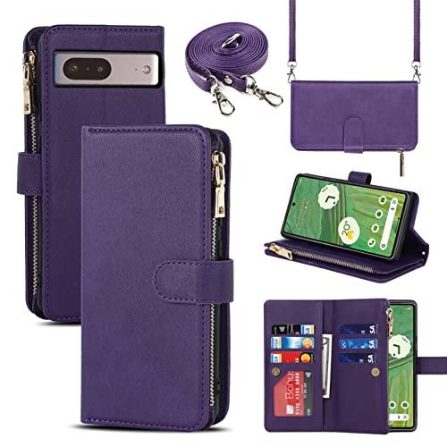 Jaorty Funda tipo cartera para Google Pixel 7 para mujeres y hombres, con cordón cruzado, funda tipo cartera para Google Pixel 7 con soporte para tarjetas, bolsillo con cremallera para Pixel 7, 6.3