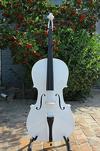 Yinfente 4/4 cello Full size Solid maple Spruce Wood hand Made cello Ebony fittings with bas bow Professional Sound (white)