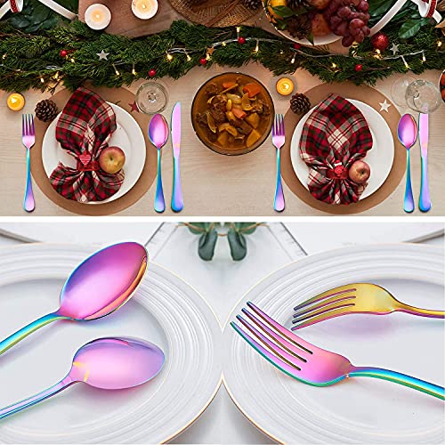 Image of Rainbow Silverware Set, Rainbow Flatware Set for 4, Stainless Steel Tableware Cutlery Set, Utensil Sets for Kitchen, Forks and Spoons Silverware (Rainbow, Set of 15)