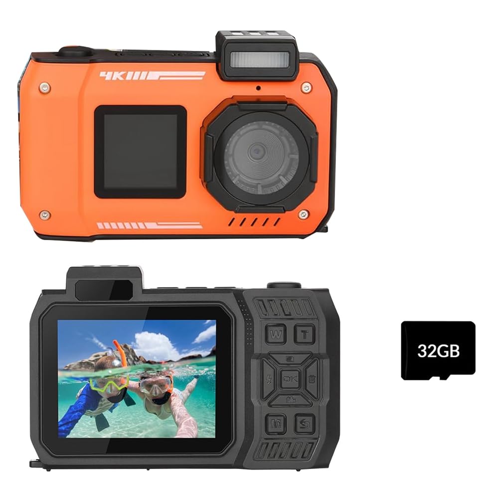 Cámara Subacuática 4K de 33 Pies, Cámara Impermeable con Pantallas Duales, Cámara Digital de 48 MP con Enfoque Automático para Hacer Snorkel