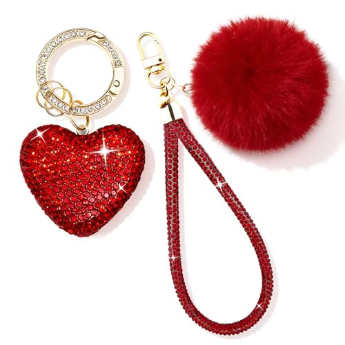 Heart Keychain Red Keychain Bag Charms Bling Keychains for Women