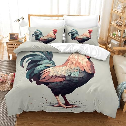 Housse de couette coq parure lit microfibre douce fermeture éclair