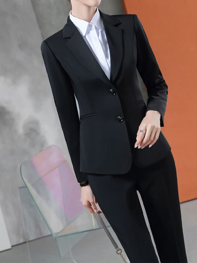 Minetom Tailleur Femme 2 Pièces Elegant Slim Fit Blazer Veste Formel Entreprise Bureau Travail Tailleur Pantalon Costumes Ensemble