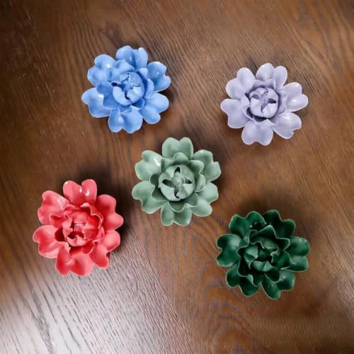 Image of Dark Green,Luoyang Peony, 3.54 inch,Ceramic Flower Wall Art Decor, Artificial Flower Wall Sculpture,Handmade Ceramic Flowers for Home,Hallway,Living Room, Kitchen,Bathroom