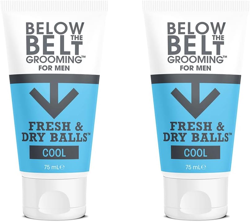 Below The Belt Grooming Fresh & Dry Balls Cool Balls | Intimate Deodorant For Men - Protects against Sweat, Odour and Chafing | Cool Mint Fragrance 2 x 75ml