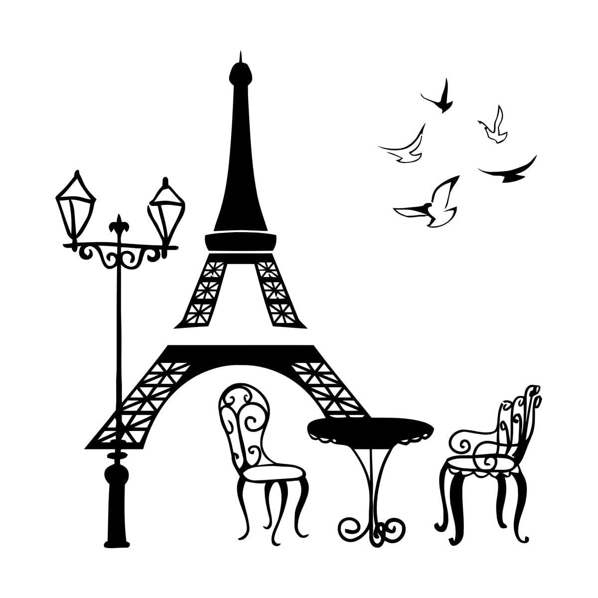 Zooan Vinyl Art Stickers Zz2542 Mural And Wall Vinyl Decal Eiffel Tower Paris France Romance Landscape 36X36.8cm Art Mural Painting Small Black