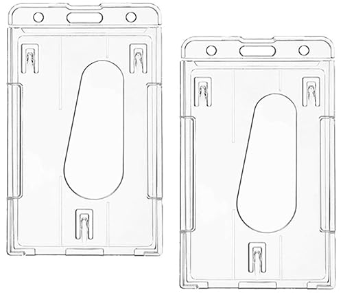 オーディオファン 2カードバッジホルダー 垂直 親指スロット付き ハード透明 PCケース プロテクター オフィス 学校 ID クレジットカード 運転免許証とパス 2点